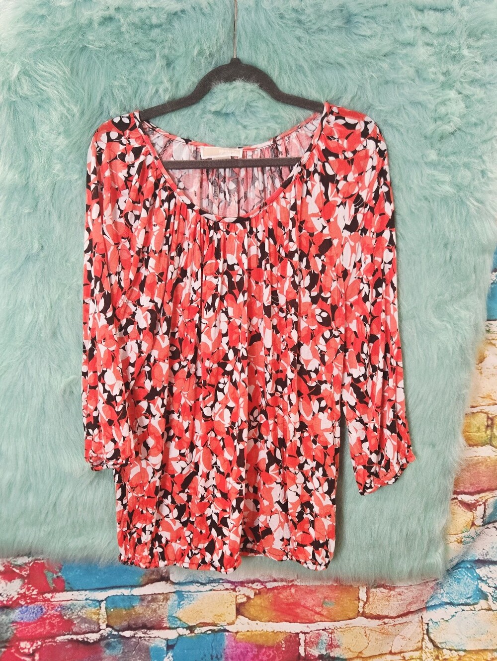 Michael Kors, Red, Black and White Floral Long Sleeve Top Size 0X